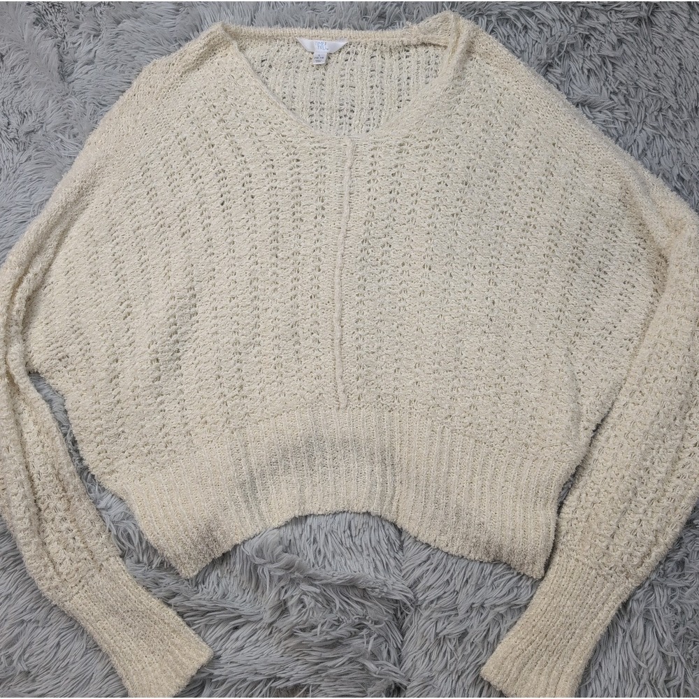 Time & Tru Sweater Womens L Ivory Open Knit Oversized Preppy Comfort Casual